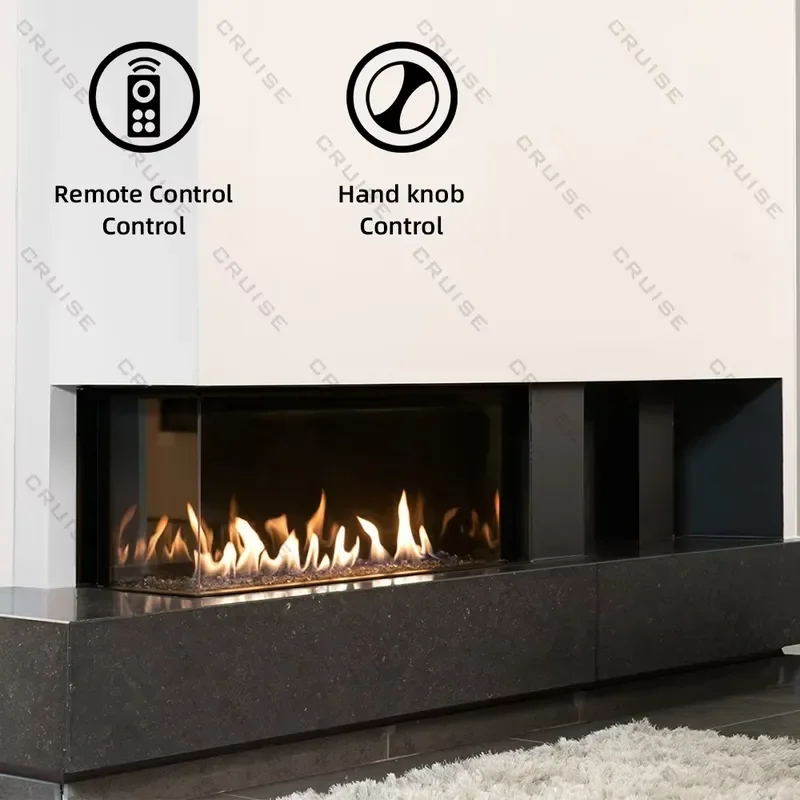Modern Black Gas Fireplace Heater 1397x720mm Natural LPG Fuel See Through Glass Wall Mounted Indoor Heating for Living Room