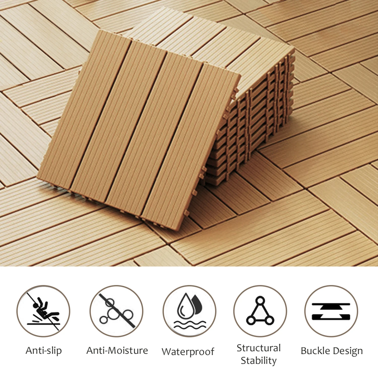 

Plastic Composite Deck Tiles Set of 35pcs, Composite Decking Resist Rust, Water, Weather, Indoor&Outdoor, Easy to DIY & Maintain