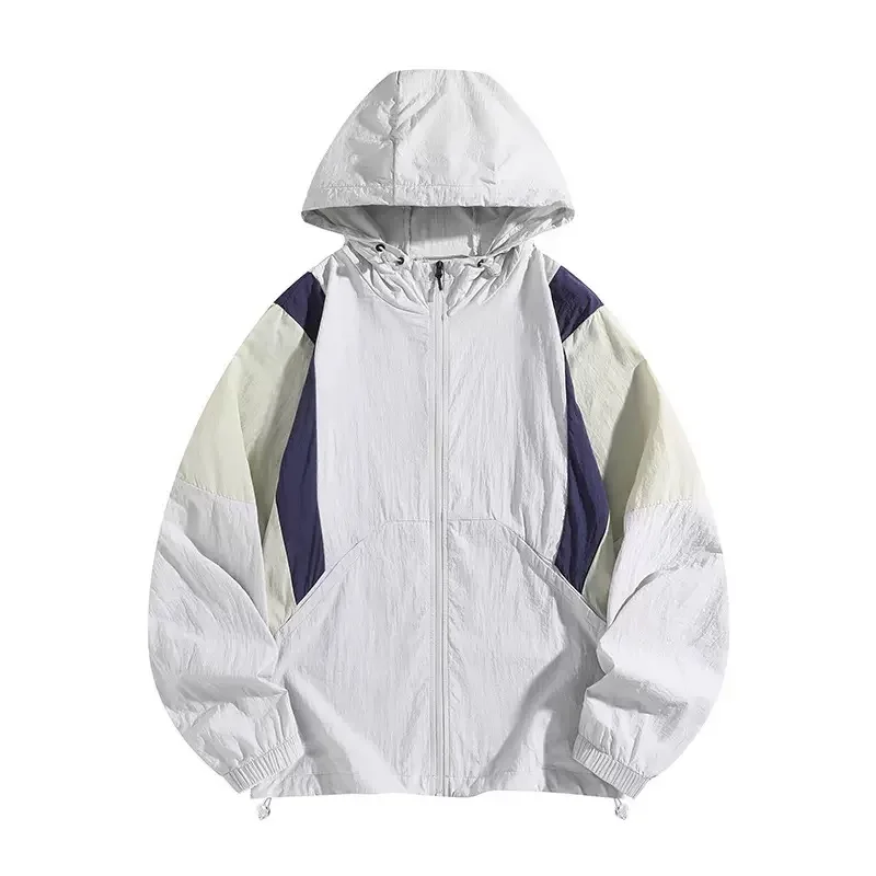 Frühlings- und Sommer-Sonnenschutzjacke Lässige Outdoor-Leichtgewichts-Atmungsaktive Wander-Sportjacke mit Kapuze aus Eisseide Herrenbekleidung
