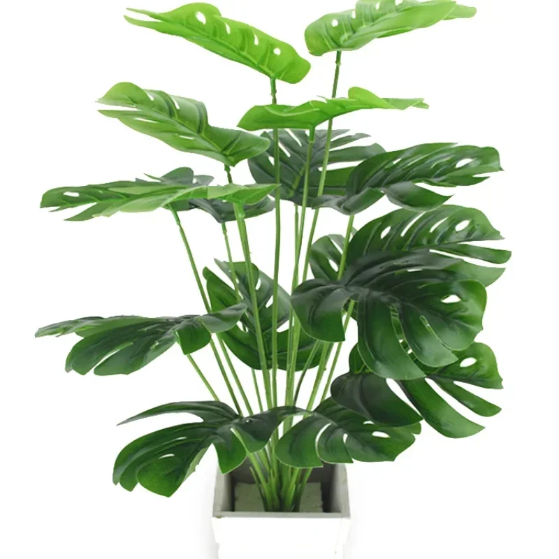 12 leaves Artificial Plants Green Palm Leaves Monstera Home Garden Living Room Green Plastic Palm Leafs Fake Plant image 2