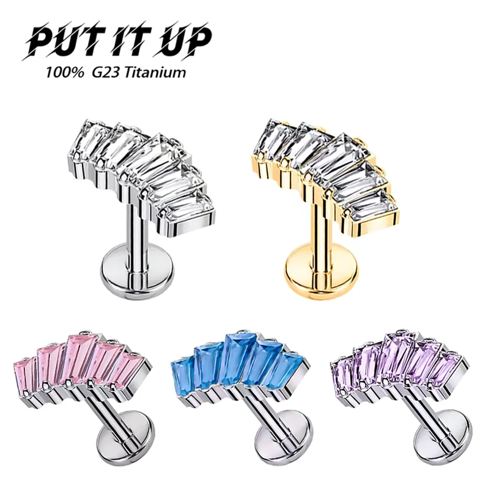 

Fashion Hypoallergenic ASTM F136 Titanium Five Trapezoid Zircon Piercing Jewelry Tragus Earring Nose Stud Ear Bone Lip Stud