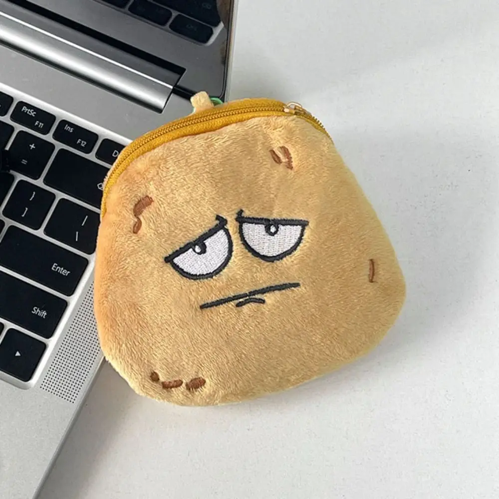 Porte-monnaie en peluche avec tête de pomme de terre en métal, mini sac à main de dessin animé, sac pour écouteurs de pomme de terre marron Kawaii, étudiants