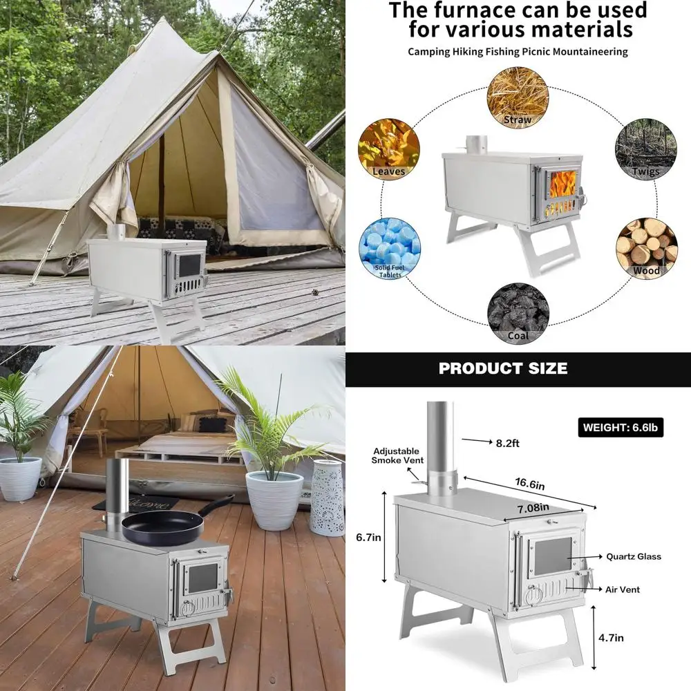 

Туристическая походная печь Портативная походная печь для кемпинга, подледной рыбалки, приготовления пищи, пеших прогулок, путешествий, портативная походная дровяная печь с диагональю 8,2 дюйма