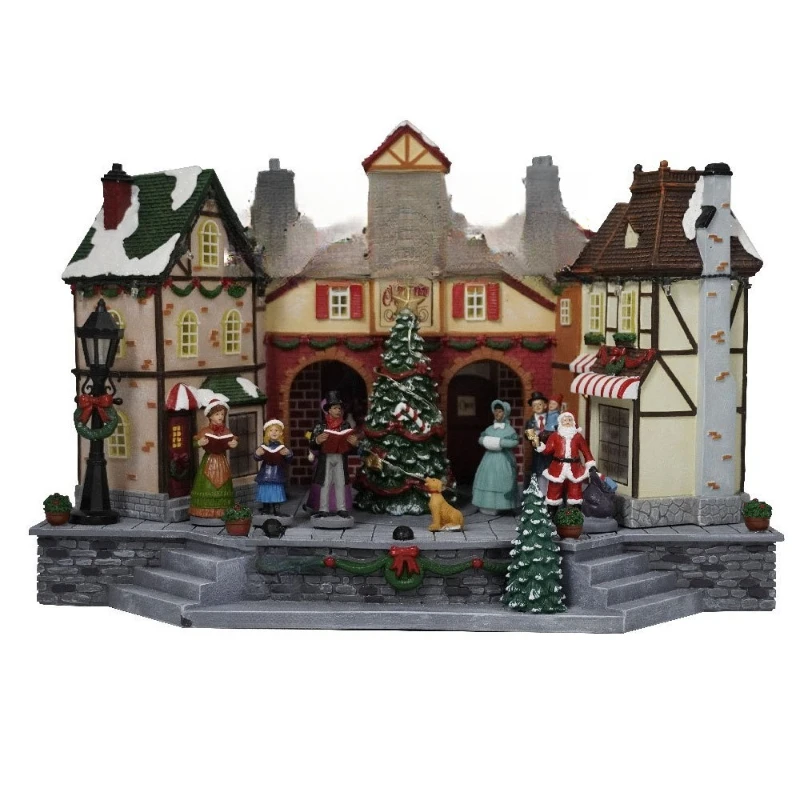 

Large Christmas decorations Colorful luminous Christmas town resin handicrafts ornament gifts