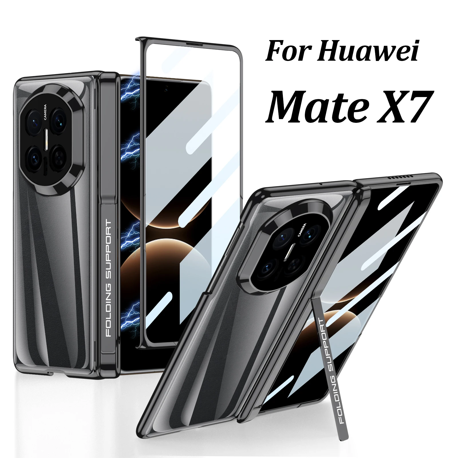 

For Huawei Mate X7 Case Luxury Plating Clear Magnetic Hinge Stand Front Screen Glass Protective Cover For Huawei Mate X7 Case
