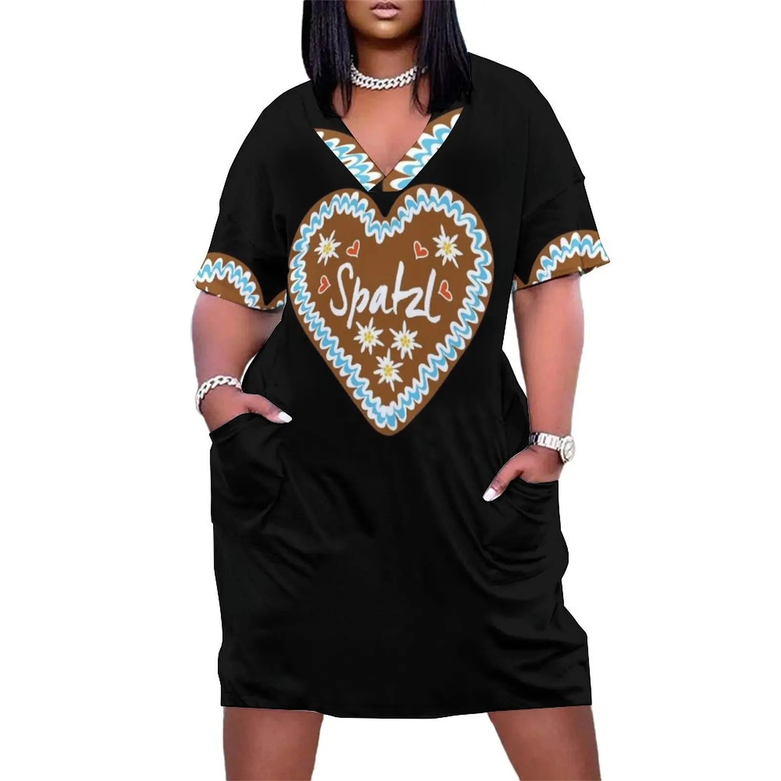 

Spatzl - gingerbread heart Oktoberfest Loose Pocket Dress Female dress party dresses women