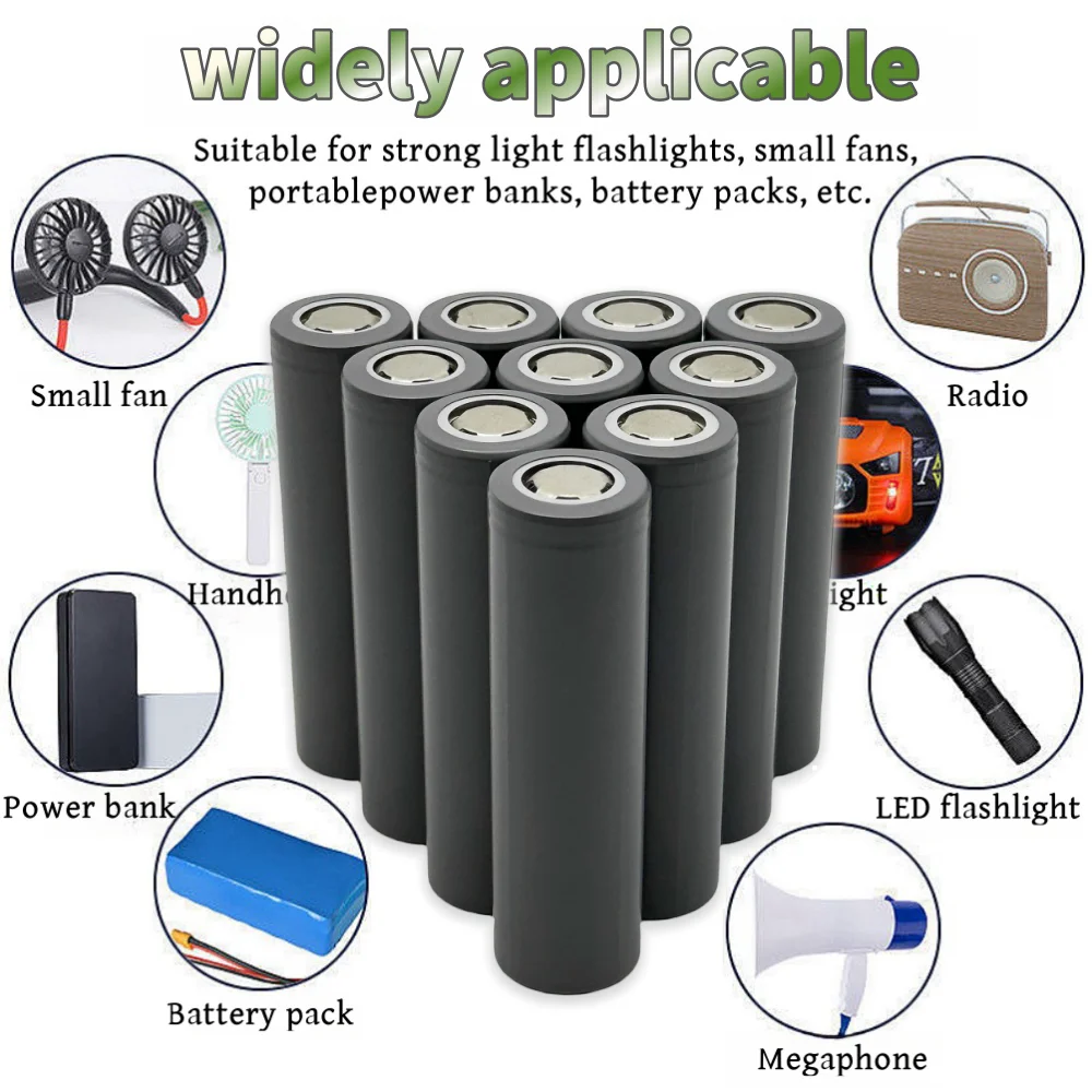 100% New 18650 3.7V 3400mAh 12.58Wh Lithium-ion Rechargeable Battery Suitable for Walkie Talkie Flashlight Assemblable cell etc