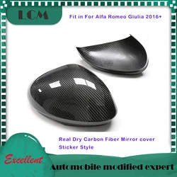 Add On Style Mirror Caps Sticker For Alfa Romeo Giulia Sedan 2016-Up (Not QV) Gloss Black Dry Carbon Fiber Side Rear View Cover