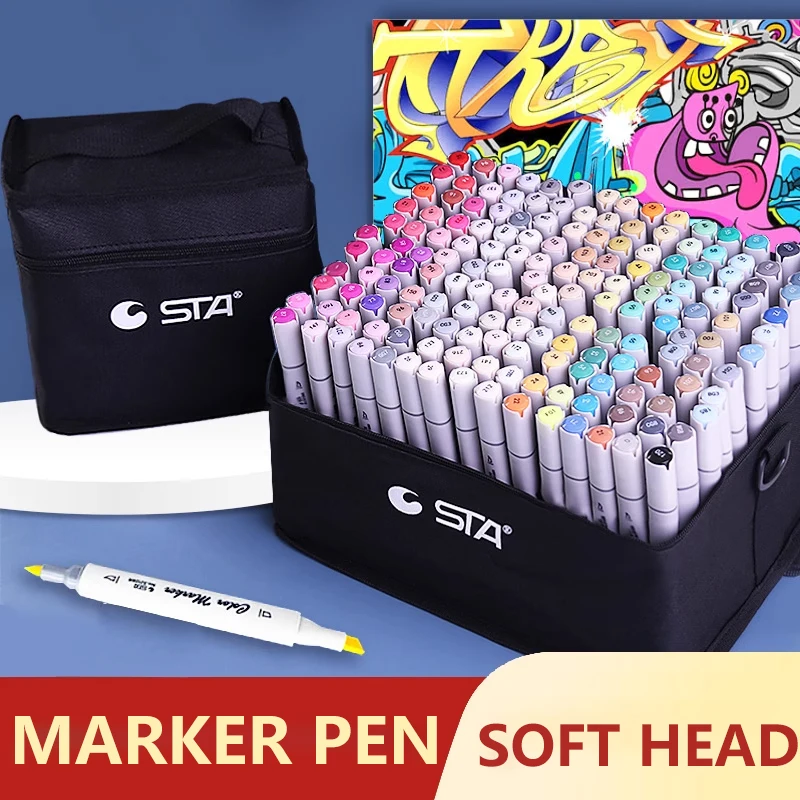 

80-168 Colors Marker Pen Set Alcohol Art Markers Refillable Dual Tips Sketching Drawing Manga School Art Supplies
