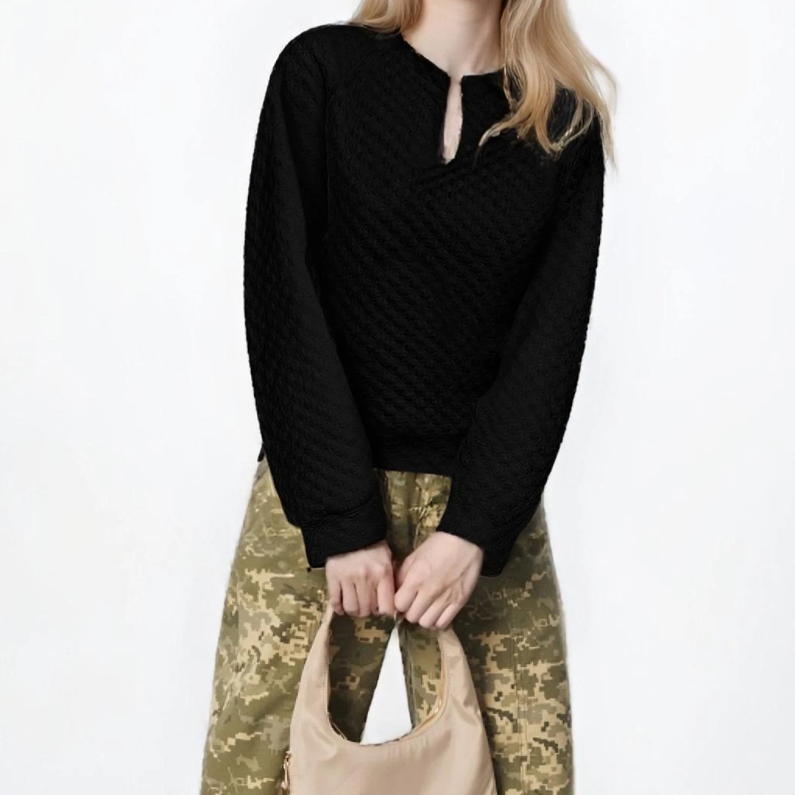 春秋の女性のルーズスウェットシャツカジュアル長袖 V ネックシンプルなプルオーバートップス