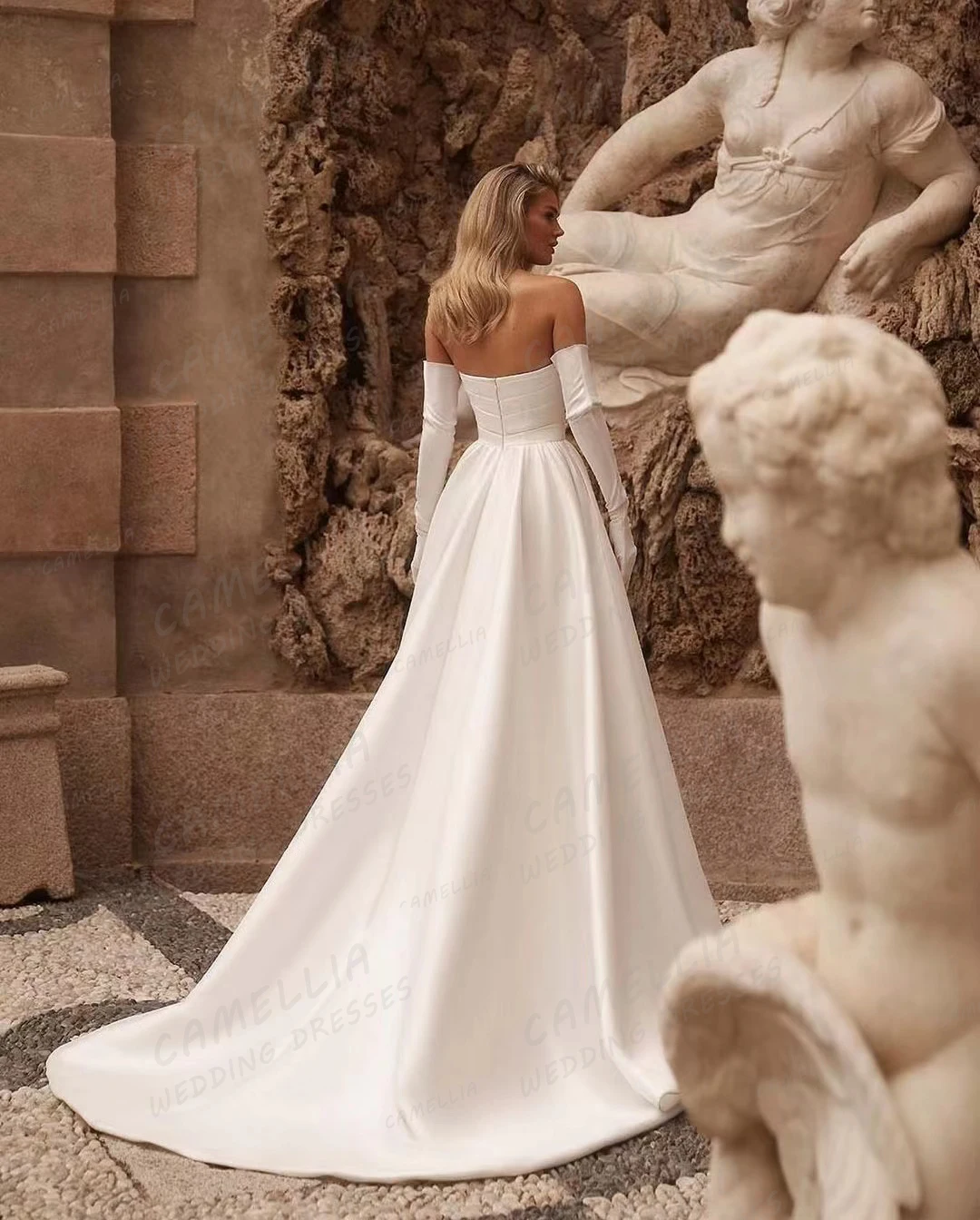 Semplici abiti da sposa con scollo A barchetta abiti da sposa senza maniche Sexy da donna eleganti abiti da cerimonia con spacco alto laterale senza guanti