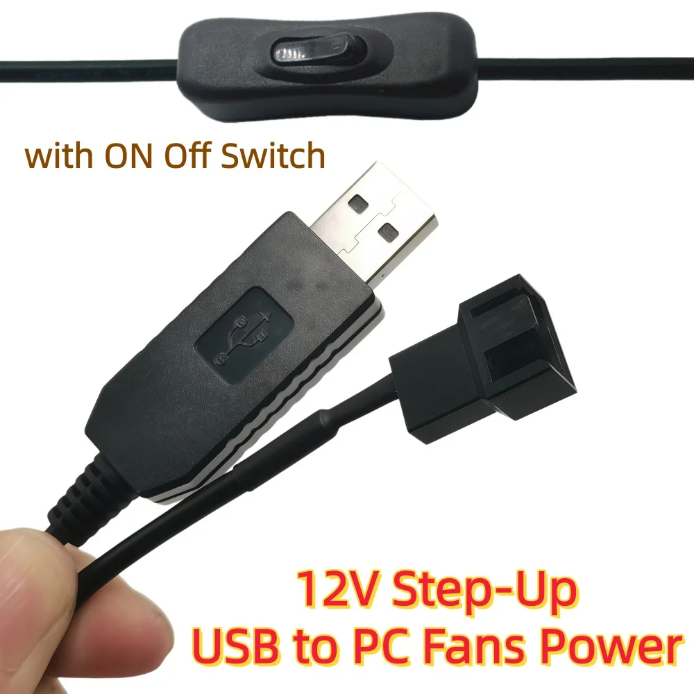 USB Fan Adapter Cable 5V to 12V Step Up Line USB to 4Pin PC Sleeved Power with ON Off Switch