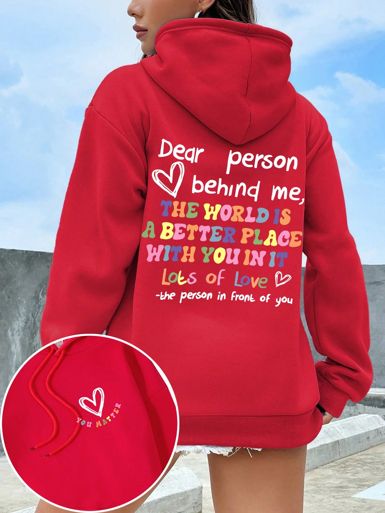 2026 Dear Person Behind Me Hoodie Damen Farbige Buchstaben Warmer Fleece Damen-Hoodie mit Fellfutter Frühling Herbst Hoodies Y2K Lässige Oberteile – Detail 15