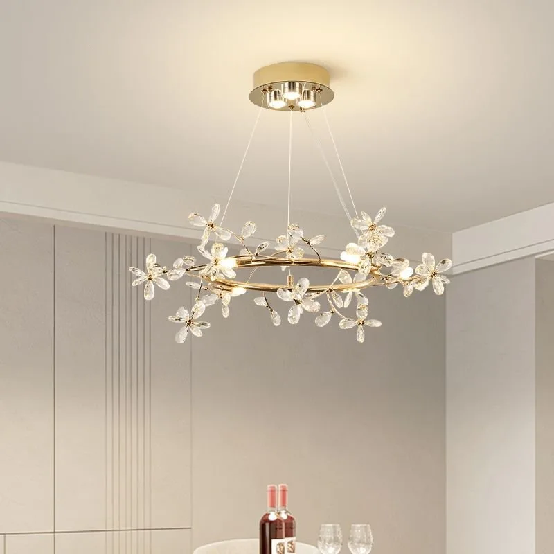 Nordic light luxury color crystal branches flower chandelier modern simple atmosphere light French dining room main light