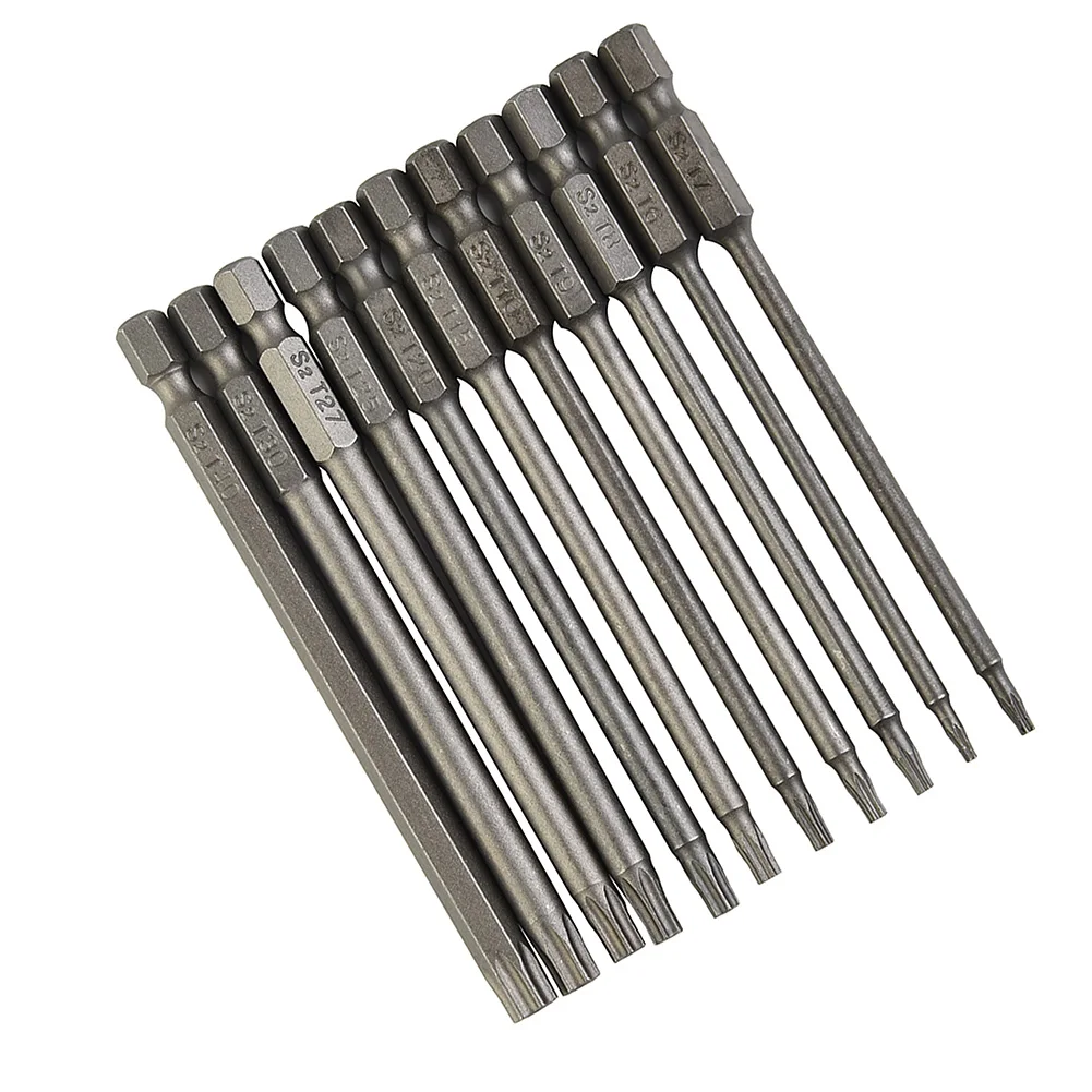 11pcs For Torx Screwdriver Bit Set Hex Security Magnetic Head 100/75MM Hexagonal Screwdriver Bit Electric Screwdriver Bit T6-T40