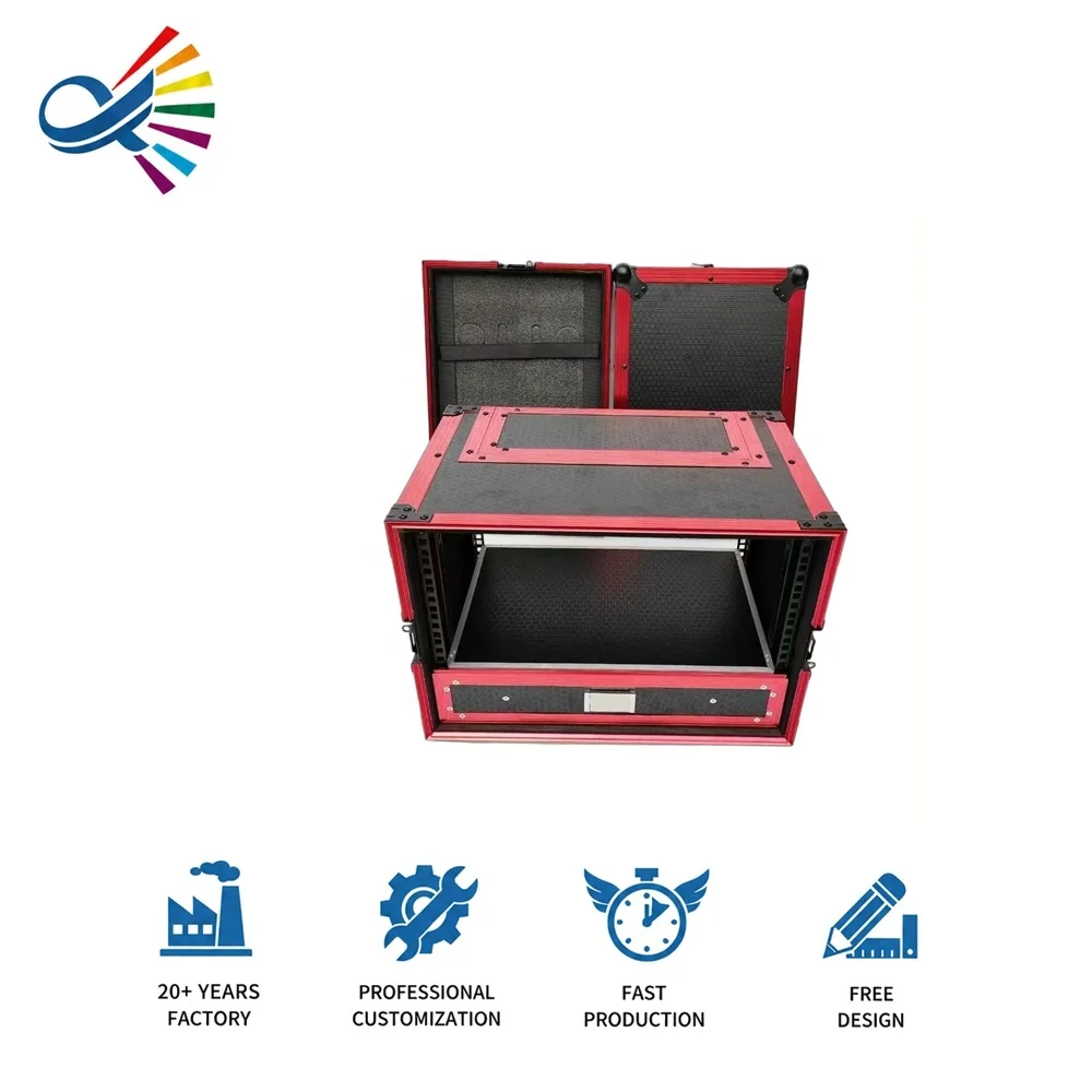 Professional Aluminum 8U Rack Microphone Flight Case With 2U Drawer