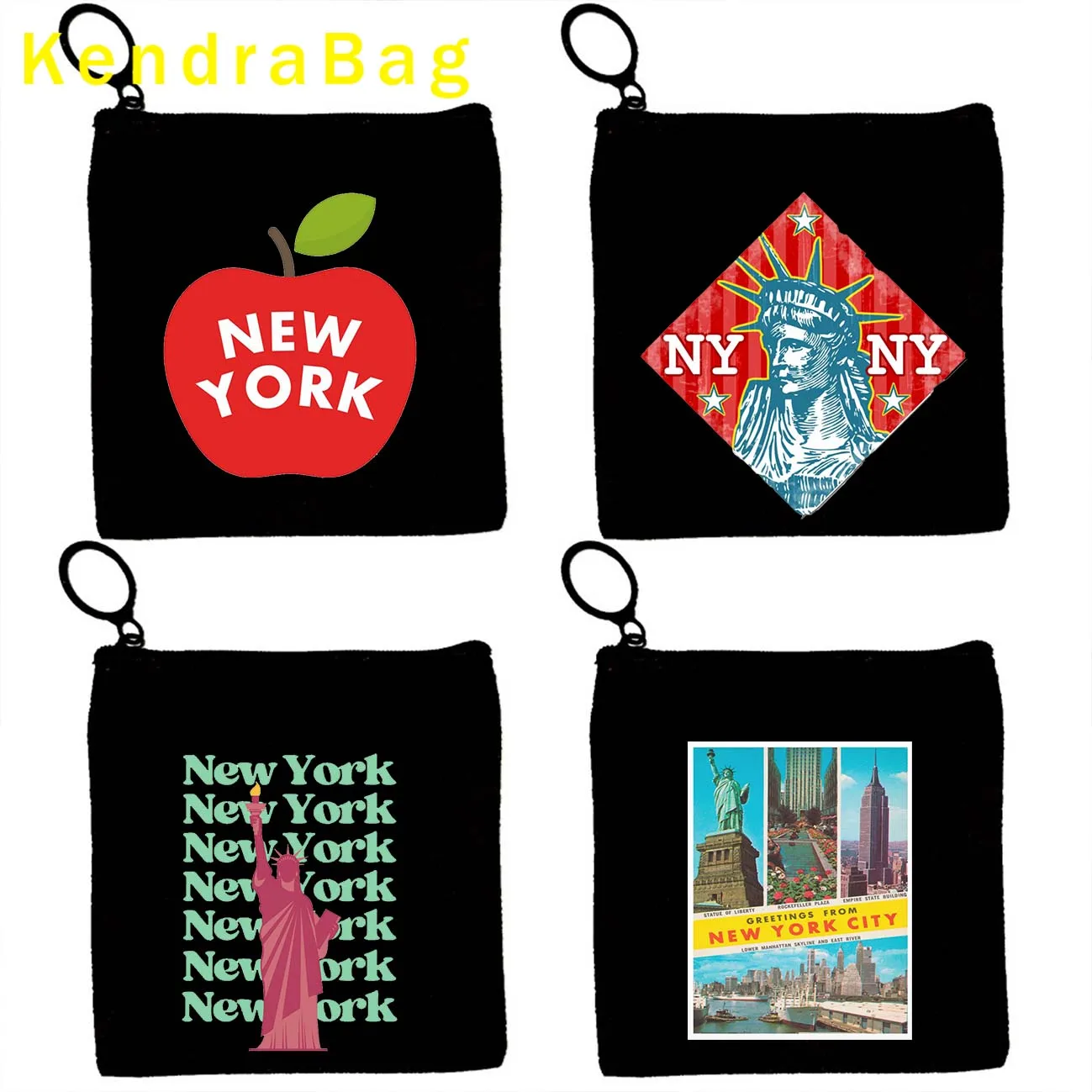 Vintage Brooklyn Bridge NYC New York City Big Apple Heart, EE. UU. Estatua de la libertad, monedero de lona, bolso para tarjetas, billetera con cremallera