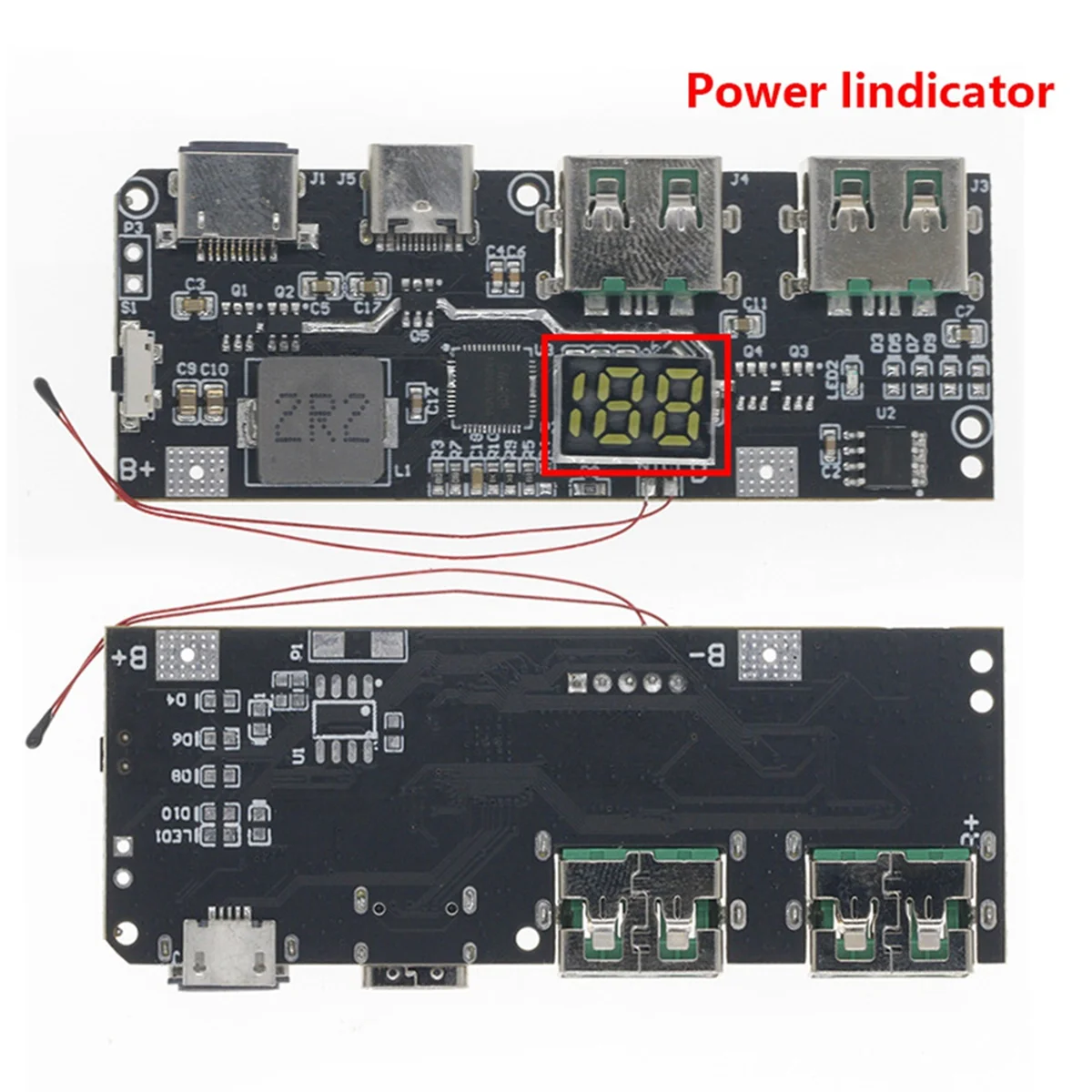 Banco de energía móvil QC4.0 QC3.0 LED Dual USB 5V 4.5A 22,5 W Micro/USB tipo C, módulo de carga 18650, protección de temperatura, B