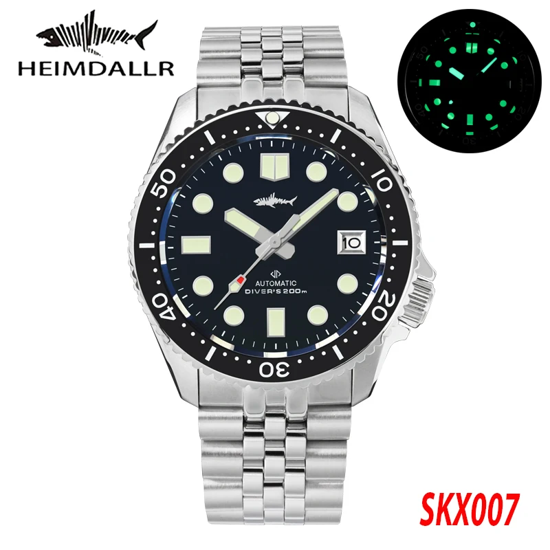 

HEIMDALLR Sharkey SKX007 NH35 автоматический механизм с сапфировым стеклом C3 светящиеся 200 м водонепроницаемые наручные часы для дайвера и механика