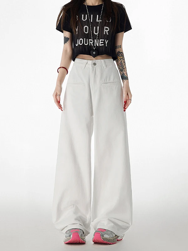 

High Waist Wide Leg Straight Cut Jeans Women's Spring Summer New Style American Hot Girl Slimming Floor Length Loose Fit