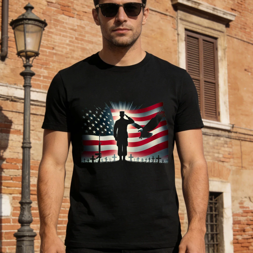 Memorial Day We Will Never Forget Remember The Fallen Flag T-Shirt Summer Short Sleeve Tees O-neck High Quality Cotton Shirt