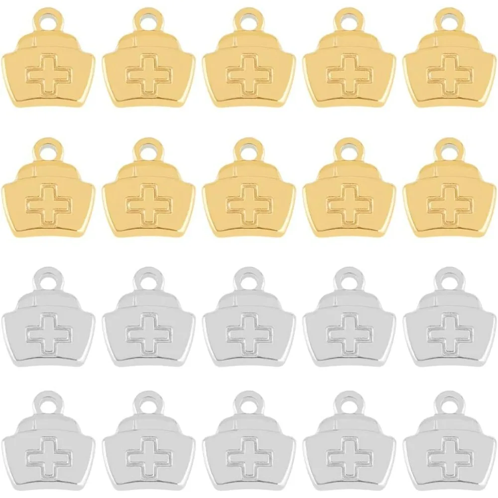 20Pcs 2 Colors Nurse Cap Hat Charm Nurse Graduation Pendant Hospital Theme Charm Nurse Symbol Stainless Steel Dangle Charm