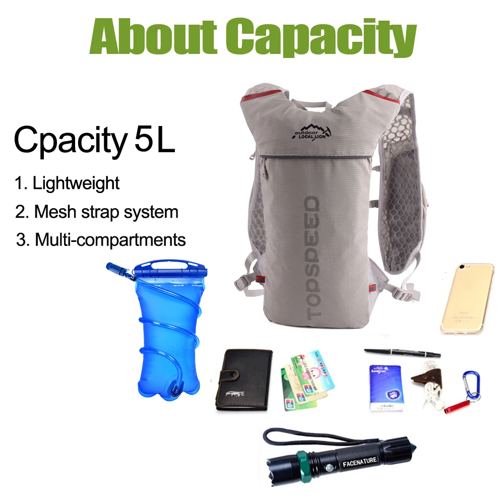 5L Trail Hydration Running Backpack Vest Pack Marathon Ultra Lightweight Running Bike Rucksack bag Option 500ml Soft Flask