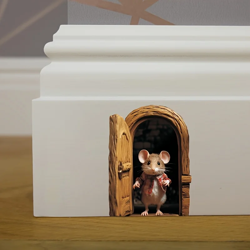 ملصق حائط بفتحة ماوس ثلاثية الأبعاد غريب الأطوار - تصميم رائع مطلي باللون الأحمر للماوس، سهل الاستخدام ملصق PVC قابل للفصل لغرفة المعيشة