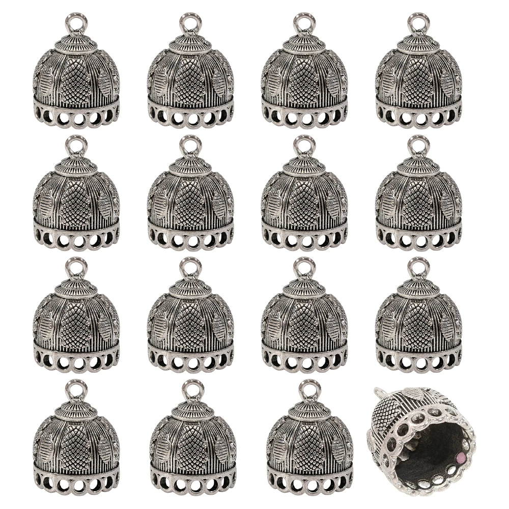 16 Pcs Column Metal Cord Ends Charms Style Alloy Cord End Caps Silver Round Tassel End Cap for Jewelry Making Earring Making
