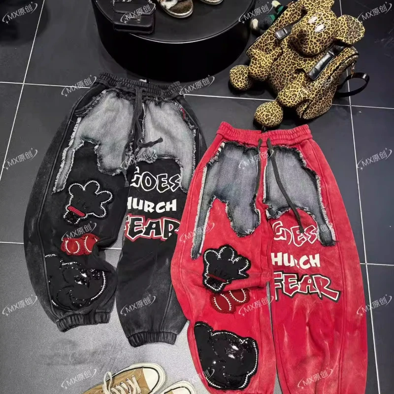 2025 Winter Nieuwe Europese Stijl Rits Patchwork Wijde Pijpen Broek Fleece Gevoerde Afslankende Casual Joggingbroek Voor Dames Y2k Broek