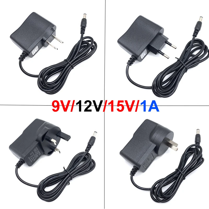 

100/240V AC DC 9V/12V/15V 1A 1000MAH Power Supply Converter Charger EU/US/UK/AU Plug 5.5mm*2.5mm 5521 For monitor cctv LED LIGHT