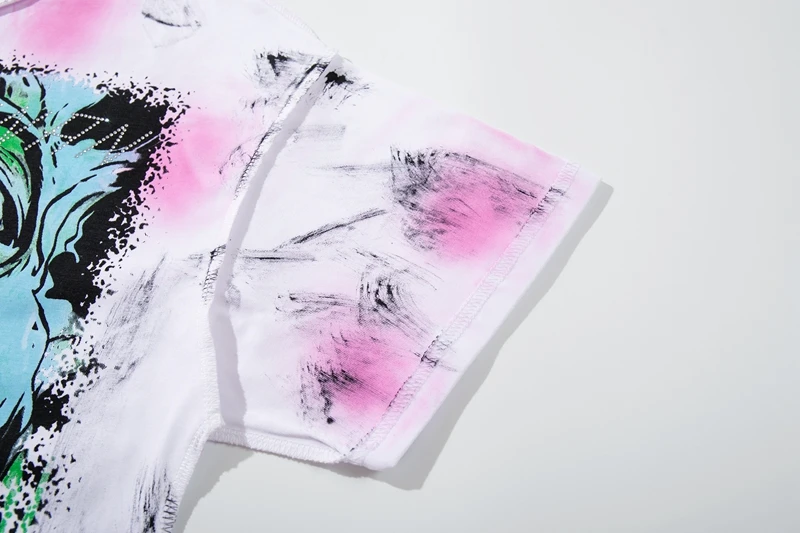 Monster-Schrei-Grafik-T-Shirt für Herren, Strass-Verzierung, Pink Tie-Dye, Oversized Punk Gothic Vintage Streetwear T-Shirt, Washed-Look – Detail 10