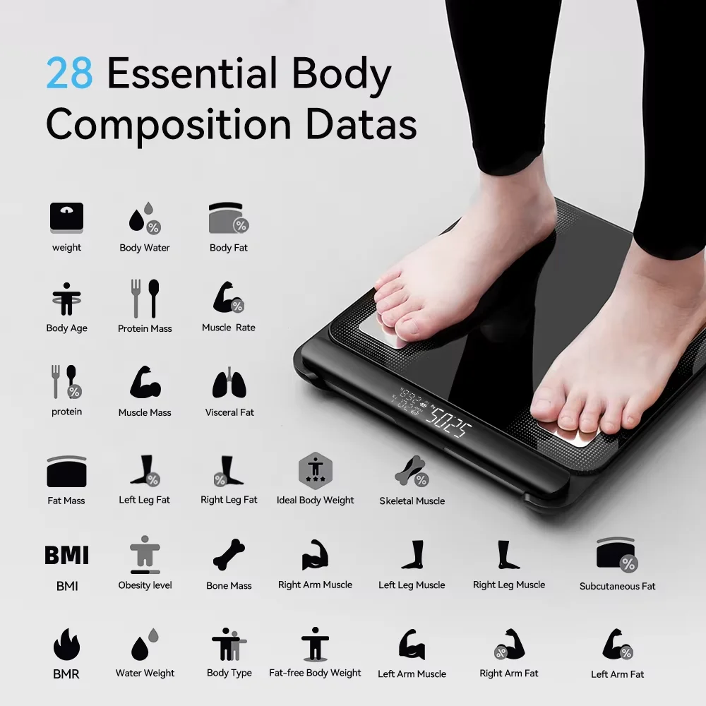 2025 Smart Body Fat Scale Analyzer 8 Electrodes with Handle Fitness Weight Loss Companion APP with Report