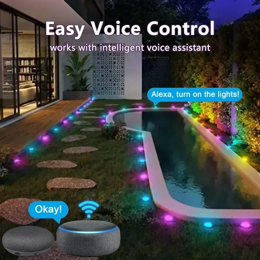 10 Meters Smart Lawn Lamp 20LED String Light RGB Remote Control Bluetooth App Dimmable Festoon for Outdoor Party Garden Decor