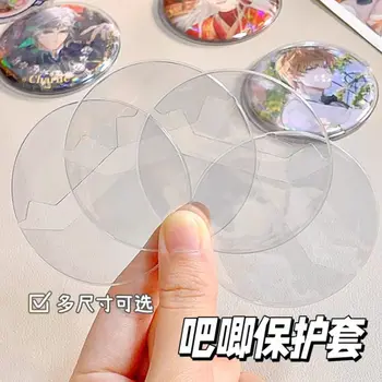 Manchon d'affichage de badges Transparent, 5 pièces, mallette de rangement de cartes rondes, Badges d'anime, décoration, manchon de protection, étui de protection de badges