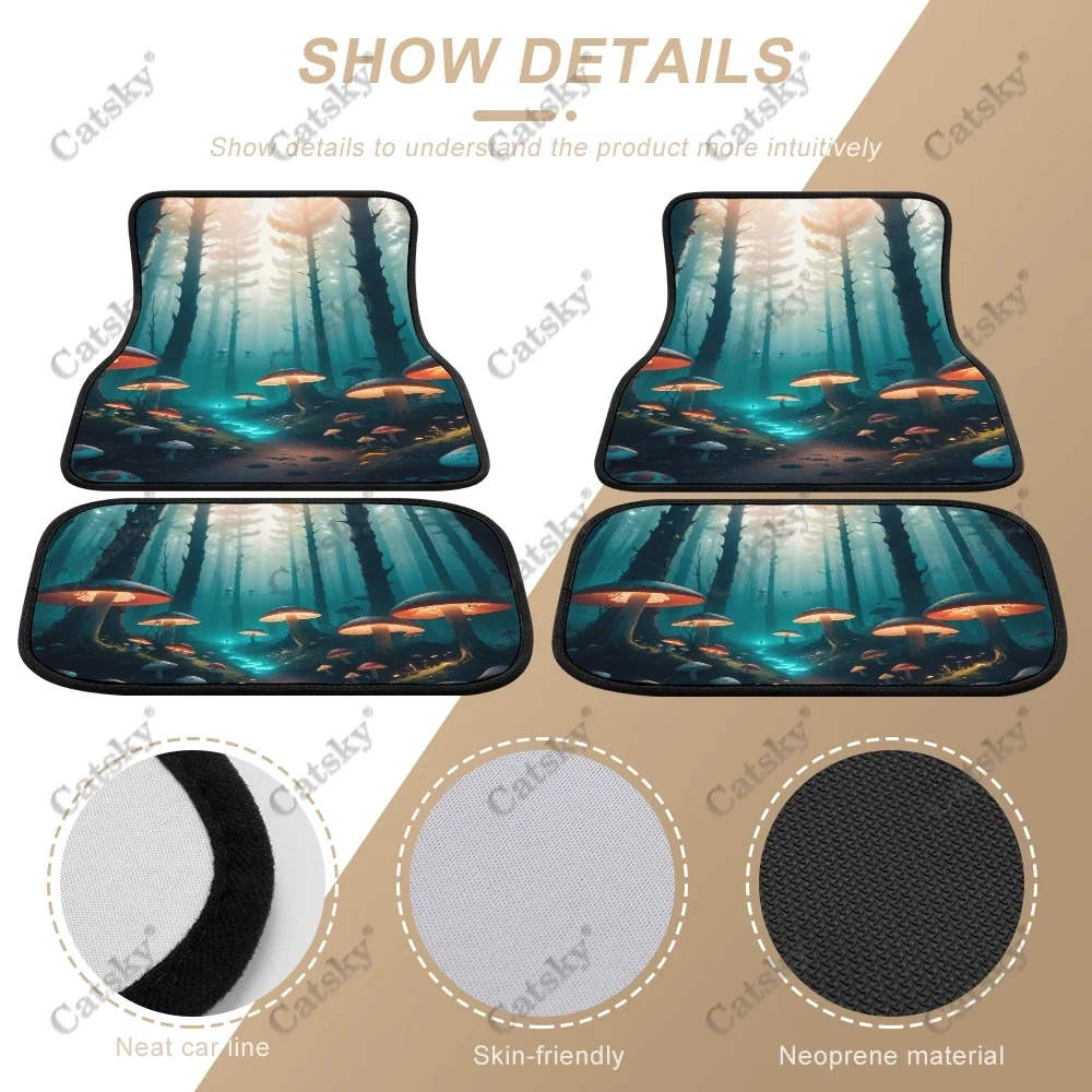 Fantasy Colorful Mushrooms Car Floor Mat Vintage Carpet Anti-Slip Rubber Mat Pack of 4 Auto Accessiores for Car SUV Van