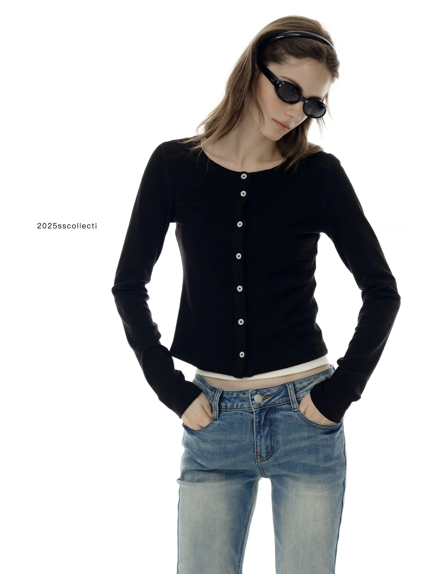 

Bla round Ne Knitted ort Cardigan Women's Spring Autumn Slim Fit Outerwear Base Layer Sweater Casual Sle Cotton Blend