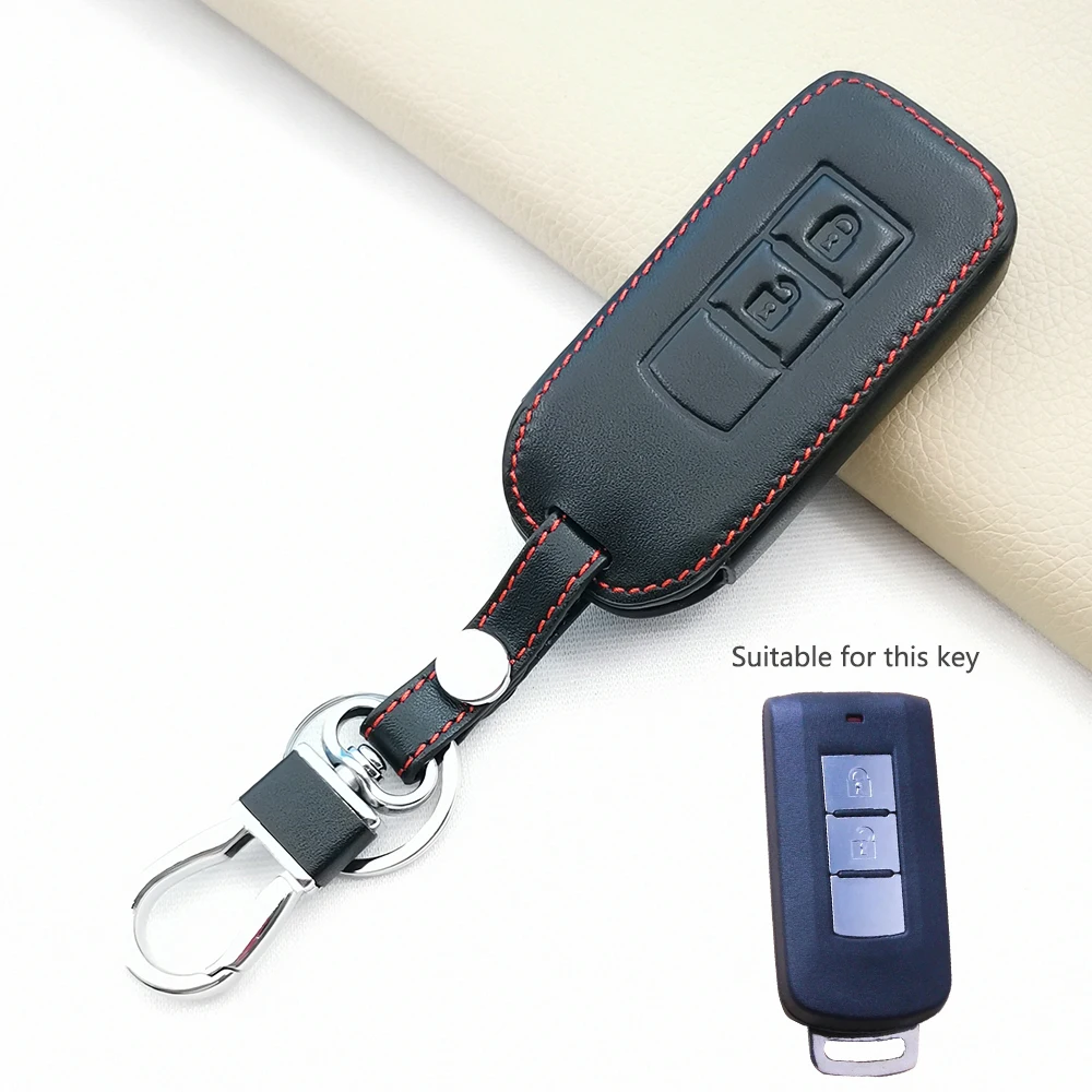 2/3 Button Leather Car Key Case Cover For Mitsubishi ASX Outlander Mirage Lancer Montero Eclipse Cross L200 Accessories Shell