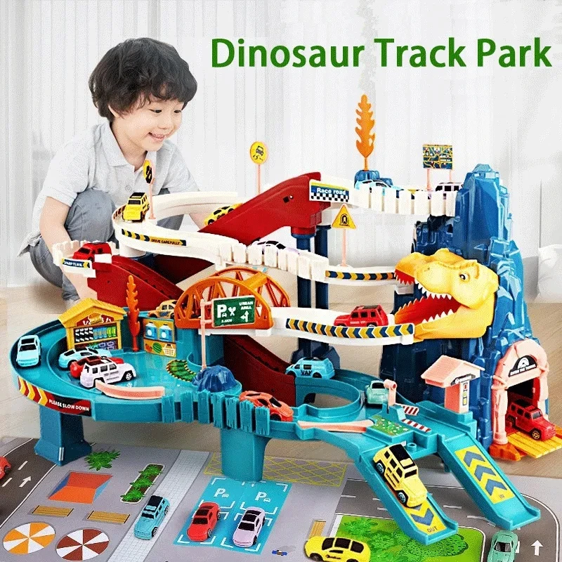 Fun Dinosaur Mountain Track Car Racing Rail Car Toys Children Track Adventure Game Interactive Train Educational Toys