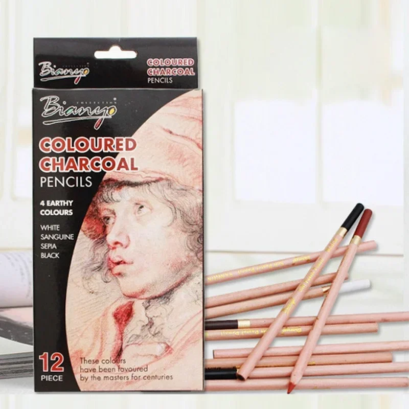 12pcs/box 4-color Carbon Painting Pencil Color Art Carbon Pen Sketch Charcoal Pencil Sketching Pen Stationery Art Supplies