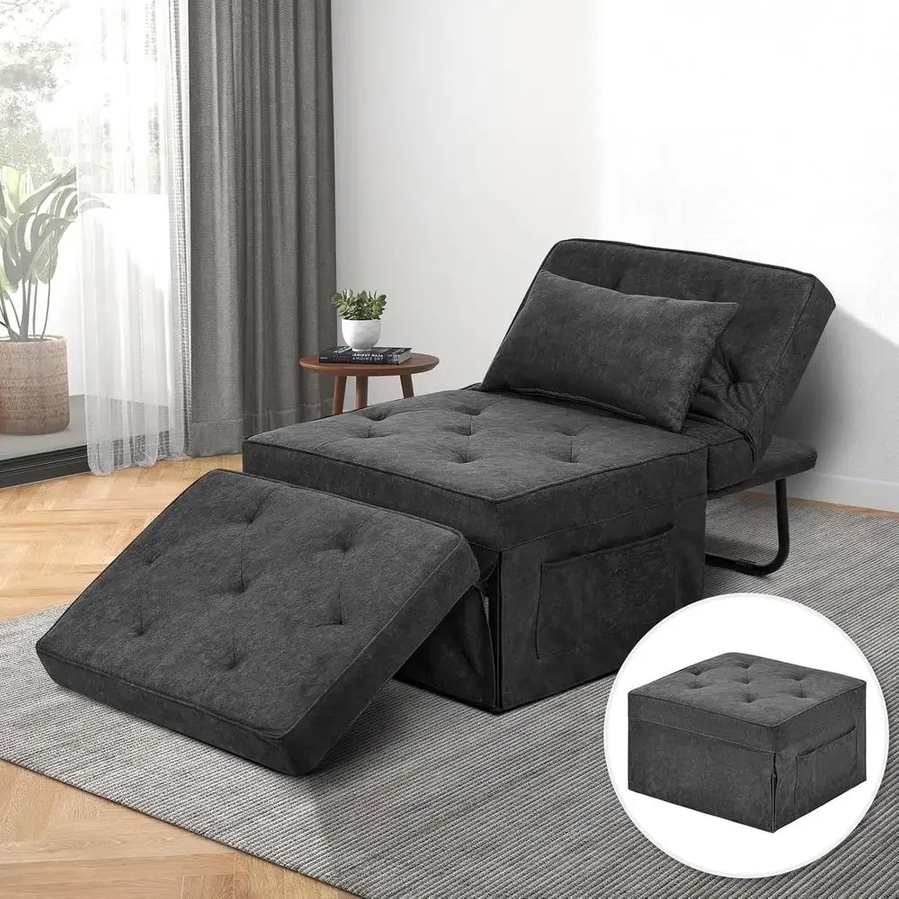 Multi-Function Ottoman Bed with Adjustable Backrest, Sleeper Chair, and Storage in Gray (Medium-28 Width)