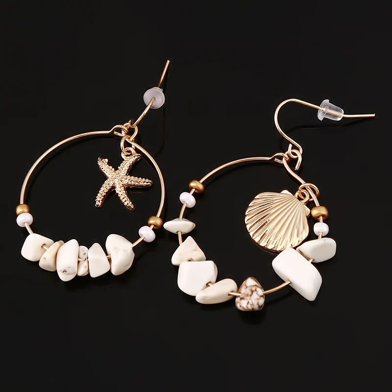 Sea Shell Earrings For Women Gold Color Trendy Metal Shell Cowrie Statement Dangle Earrings 2023 New Summer Beach Jewelry