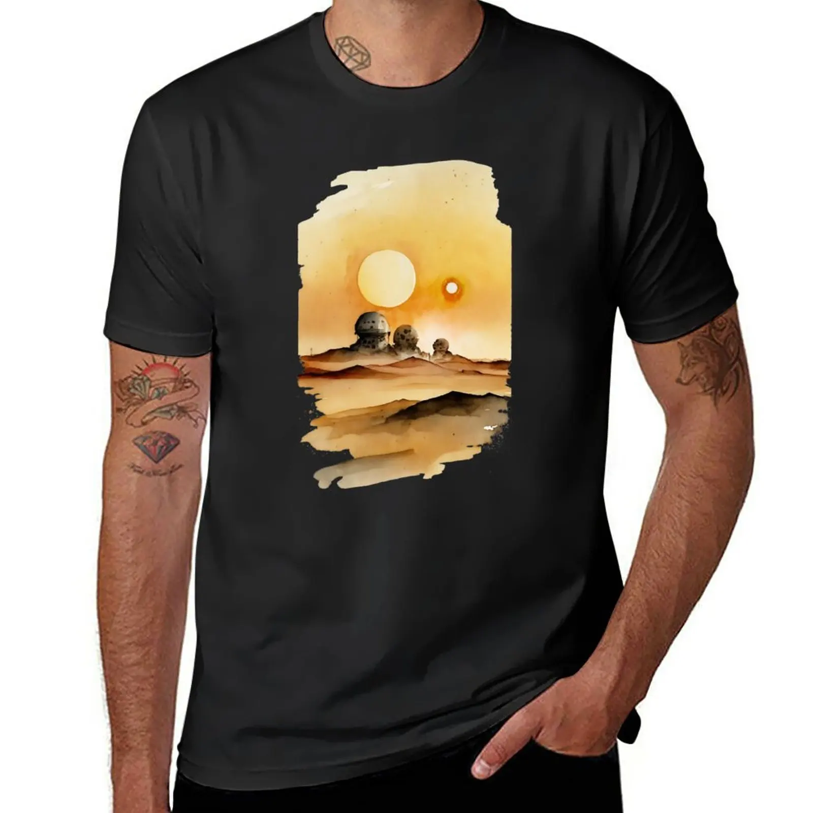 

New Sunset at the Desert Planet - Two Suns - Sci-Fi T-Shirt boys t shirts sports fan t-shirts Blouse black t-shirts for men