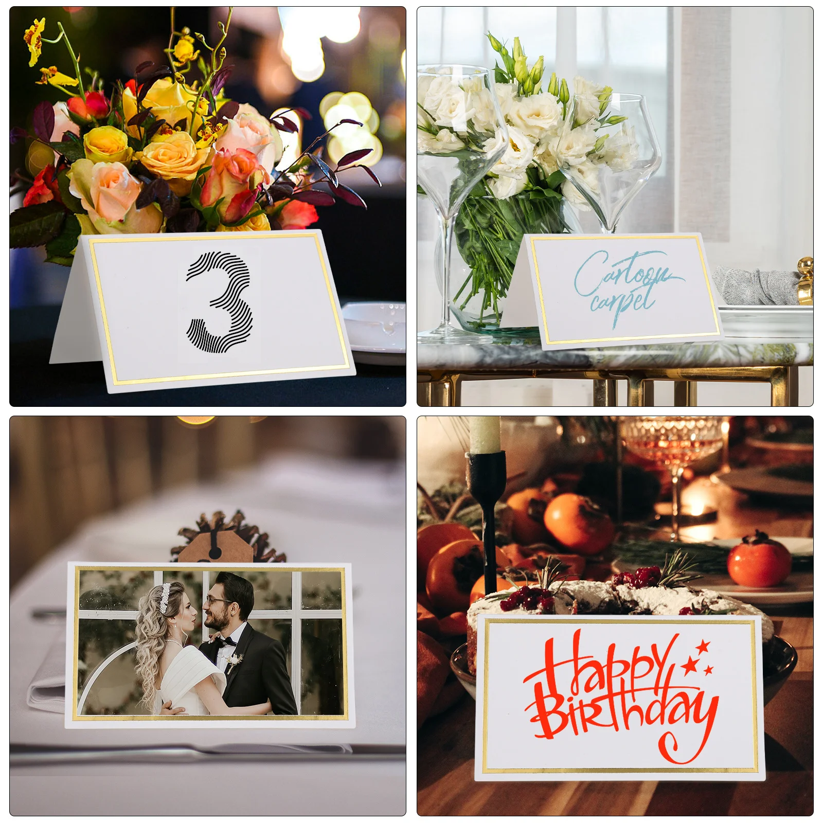 

100Pcs Foldable Place Cards with Gold Foil Trim Blank Table Cards for Wedding Events Reserved Name Tags Delicate Multi-Use Seat