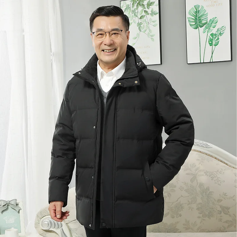 2024 Men's New Down Jacket Men's Middle-Aged Dad's Casual Thickened Warm Hooded Jacket Men's Winter High Quality Outerwear