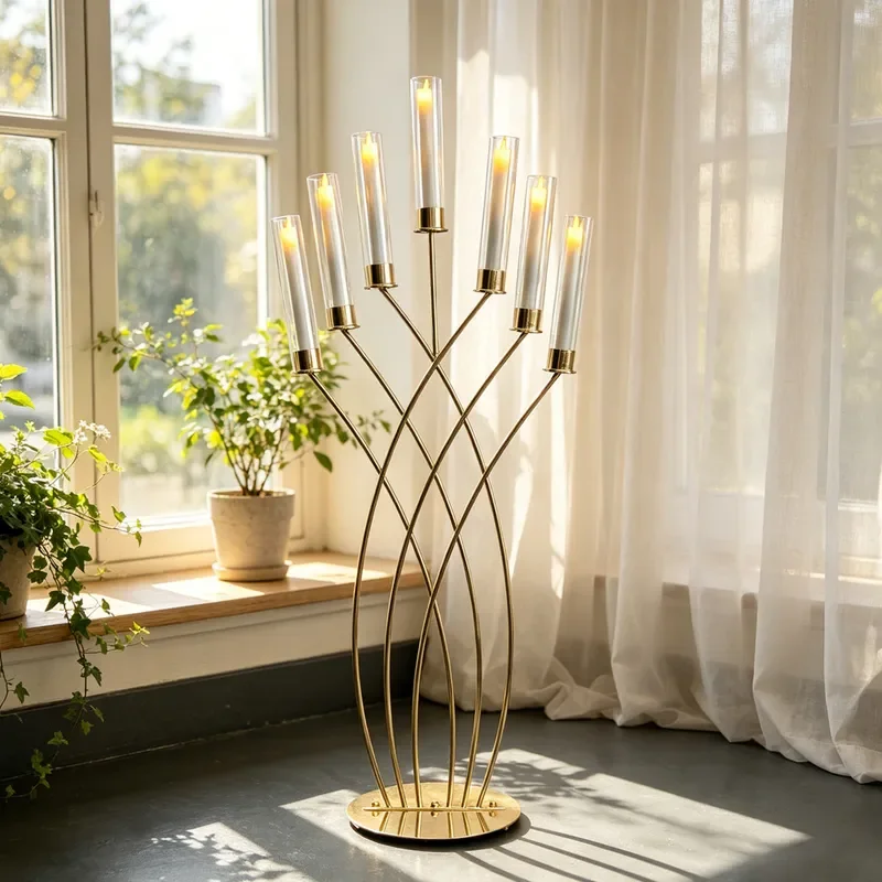 7 Head Mermaid Candlestick Holder Wedding Table Centerpiece Decoration Gold Metal Candelabra for Stage T Table Road Guide