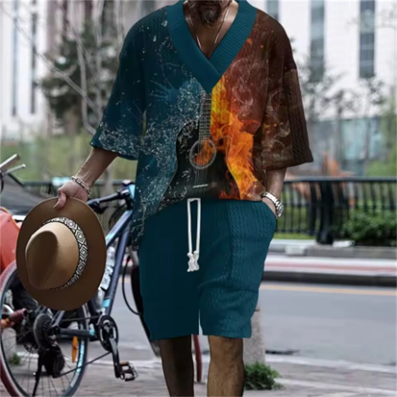 Summer bestseller 2-piece short-sleeved set, light luxury and simple 3D digital printing, personalized street style