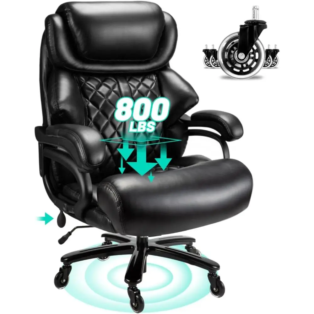 

Heavy Duty 800lbs Big and Tall Office Chair with Wide Spring Seat, 360 Swivel and Caster Wheels (Black)
