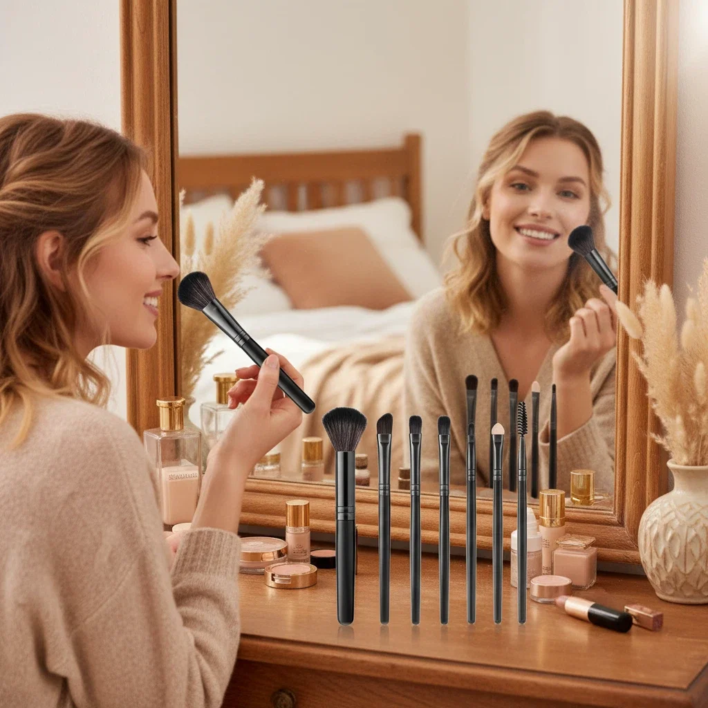 مجموعة فرش مكياج احترافية مكونة من 8 قطع، بودرة أساس صناعية ممتازة، خافي عيوب البشرة، ظلال العيون، مزج أحمر الخدود #1