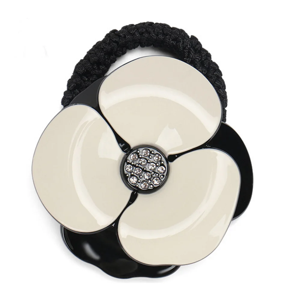 A Paris French Design Camellia Flower Hair Accessory Ornament Jewelry Ties Rope for Women Girls Fine Ponytail Holders for Tiara